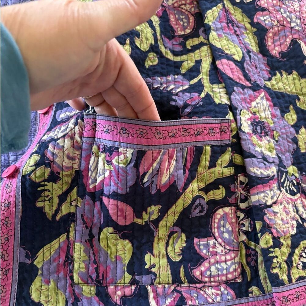 Reversible Women Floral Textured Quilted Jacket Size L Pockets Both Sides P2P 22 - Picture 6 of 12